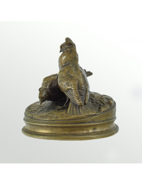 Beautiful bronze of rooster and hen pigeons signed Pierre-Jules Mêne (1810 – 1879)