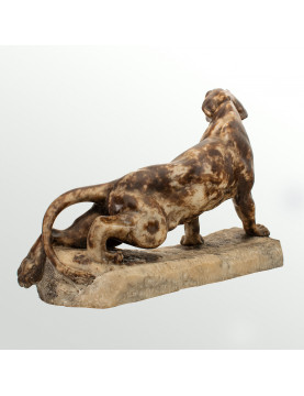 Sculpture "Roaring Tiger" in alabaster, glass eyes - XXth Century