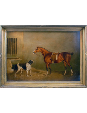 Portrait of a horse and a dog in a stable attributed to John E. Ferneley (1782 – 1860)