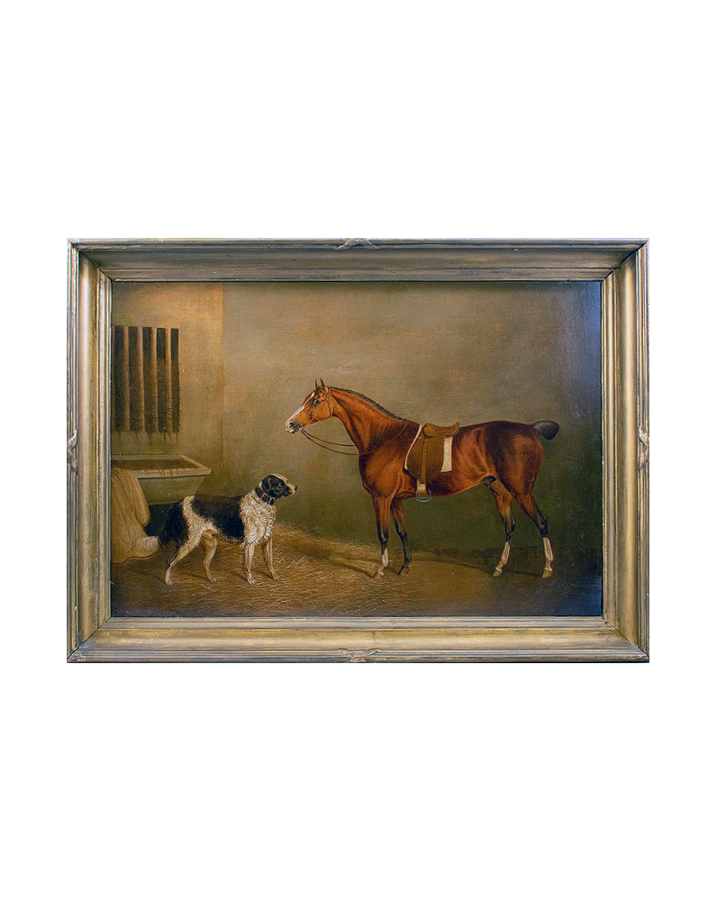 Portrait d'un cheval et d'un chien dans une écurie attribué à John E. Ferneley (1782 – 1860)