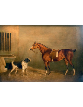 Portrait of a horse and a dog in a stable attributed to John E. Ferneley (1782 – 1860)