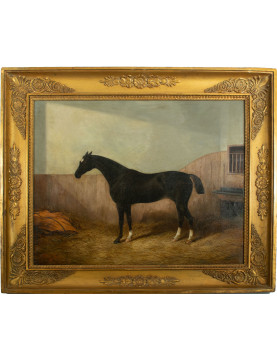 Albert CLARK (Actif 1821-1910) Cheval à l’écurie Toile d’origine,  signé