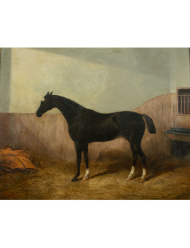 Albert CLARK (Actif 1821-1910) Cheval à l’écurie Toile d’origine,  signé