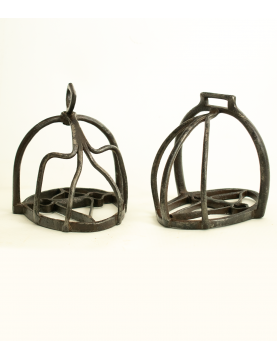 Composed pair of original mid 17/early 18 Century cage/basket cavalry stirrups