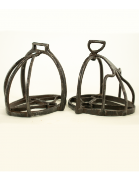 Composed pair of original mid 17/early 18 Century cage/basket cavalry stirrups