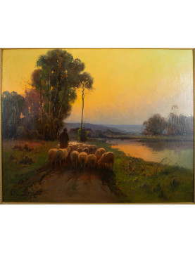VILLEMONT (XIX - XXth): Flock of sheep. French
