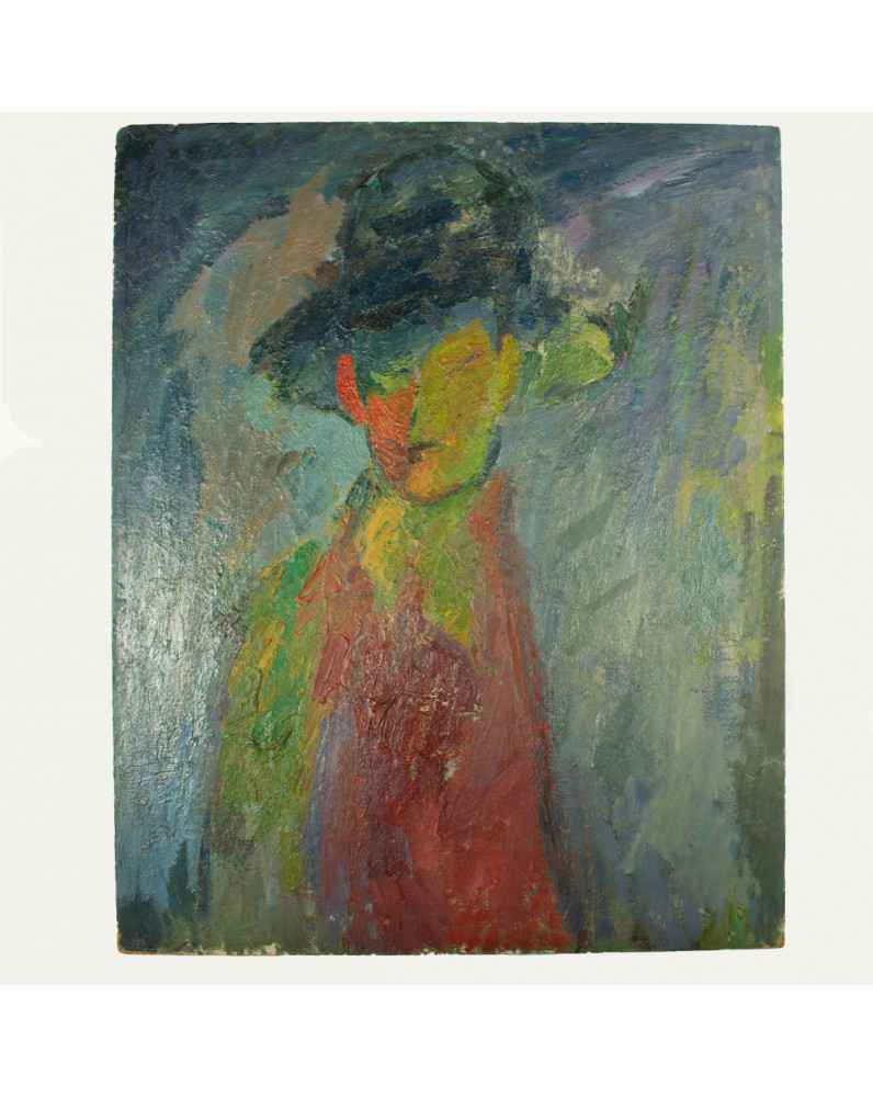 Nicole Devraigne - French oil on board - The Man in the Hat
