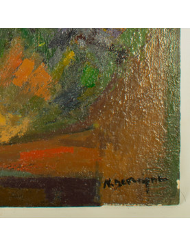 Nicole Devraigne - French oil on board - Cat on Window Ledge