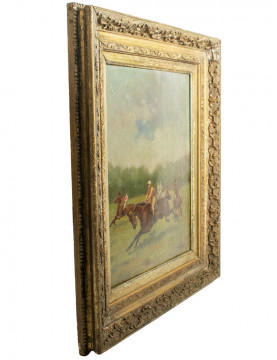 Start of the Race 19th Century Oil on Panel in the style of de Dreux and Herring