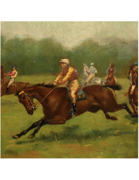 Start of the Race 19th Century Oil on Panel in the style of de Dreux and Herring