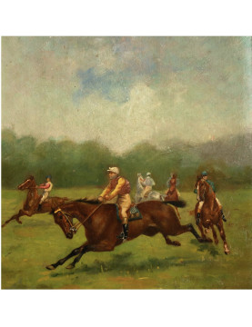 Start of the Race 19th Century Oil on Panel in the style of de Dreux and Herring