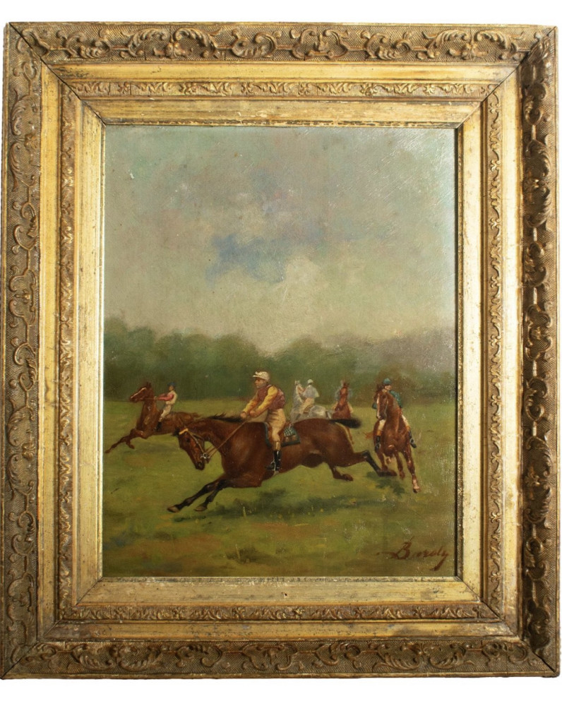 Start of the Race 19th Century Oil on Panel in the style of de Dreux and Herring
