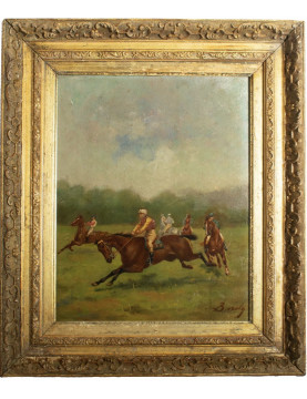 Start of the Race 19th Century Oil on Panel in the style of de Dreux and Herring