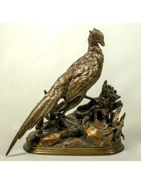 Pheasant & Stoat - Bronze by Jules Moigniez
