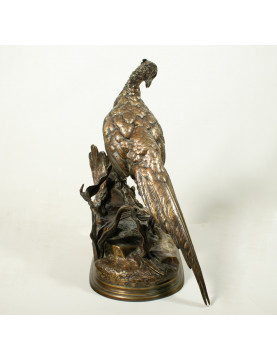 Pheasant & Stoat - Bronze by Jules Moigniez