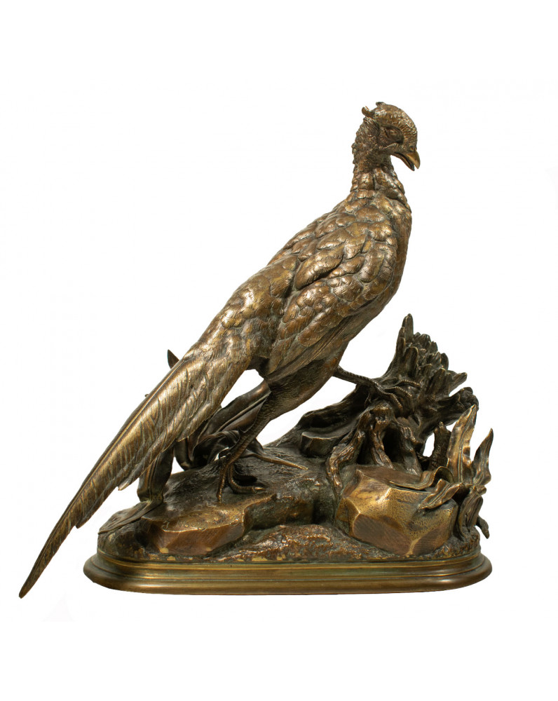 Pheasant & Stoat - Bronze by Jules Moigniez