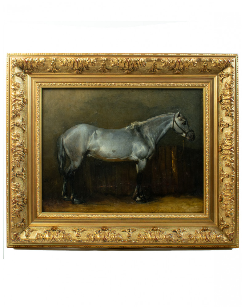 Cheval gris dans son Écurie - Huile sur toile, c 1850