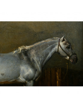 Cheval gris dans son Écurie - Huile sur toile, c 1850