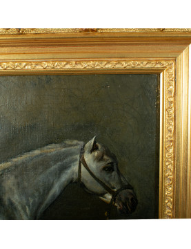 Cheval gris dans son Écurie - Huile sur toile, c 1850