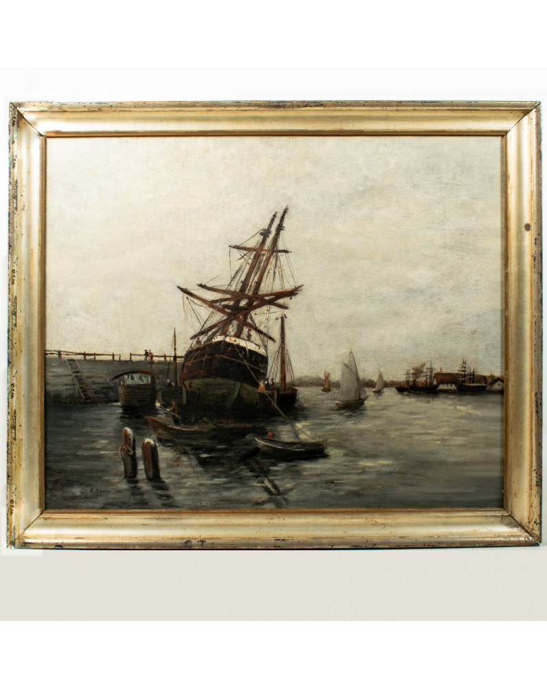 R. MANSON (XIX-XXème) Bateaux au port, 1904