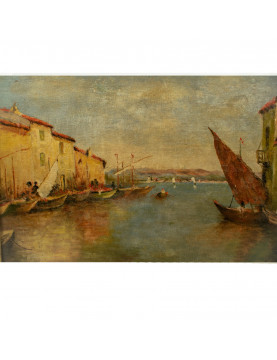 LASSON Port à Venise Huile sur toile