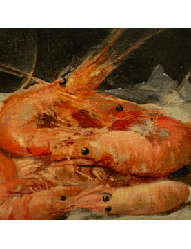 École XIXème  "Composition aux crevettes et des oeufs" signee L Dupuis