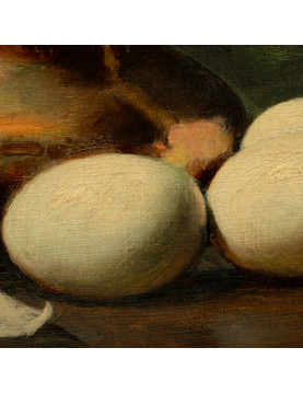 École XIXème  "Composition aux crevettes et des oeufs" signee L Dupuis