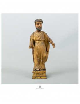 Saint Paul Statuette en bois polychrome - XVIII Ème.