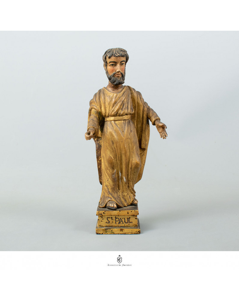 Saint Paul Statuette en bois polychrome - XVIII Ème.